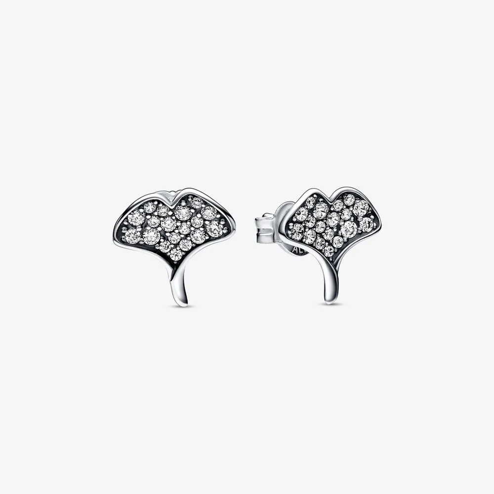 Pandora Ginkgo sterling silver stud earrings with clear cubic zirconia - 292439C01