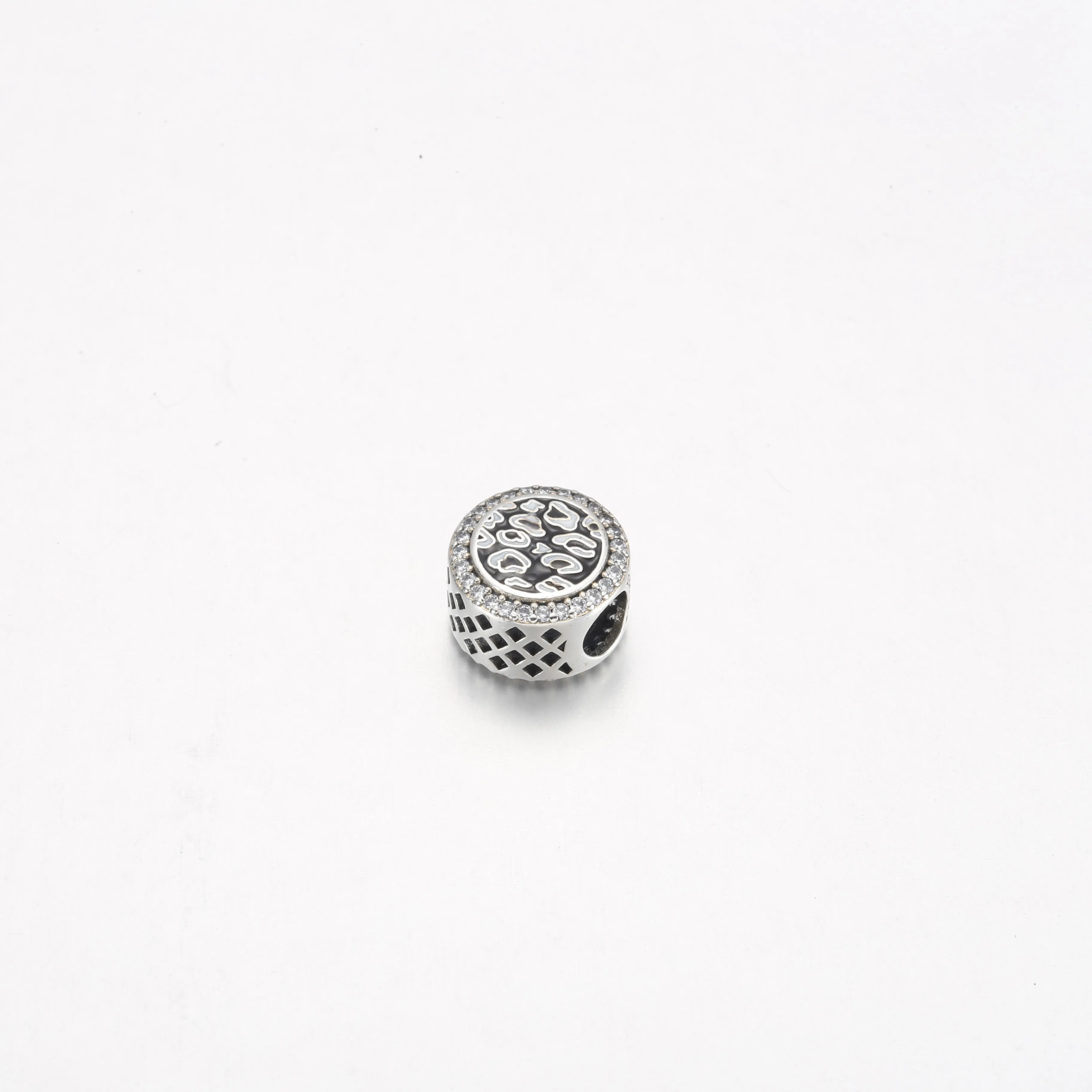 Pandora Leopardprint sterling sølv sjarm med klar cubic zirconia, grå, svart og hvit emalje - 792016CZ_E023