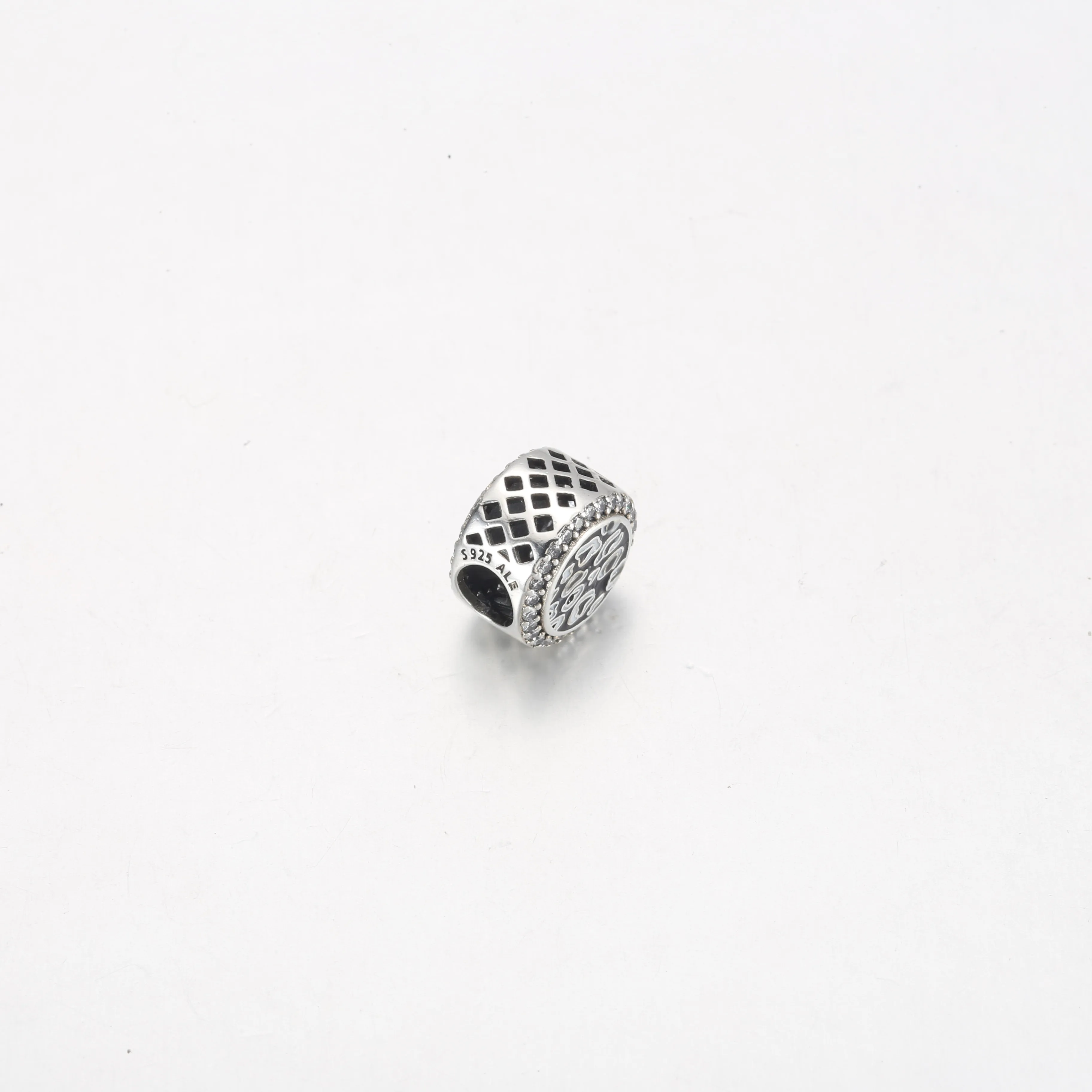 Pandora Leopardprint sterling sølv sjarm med klar cubic zirconia, grå, svart og hvit emalje - 792016CZ_E023