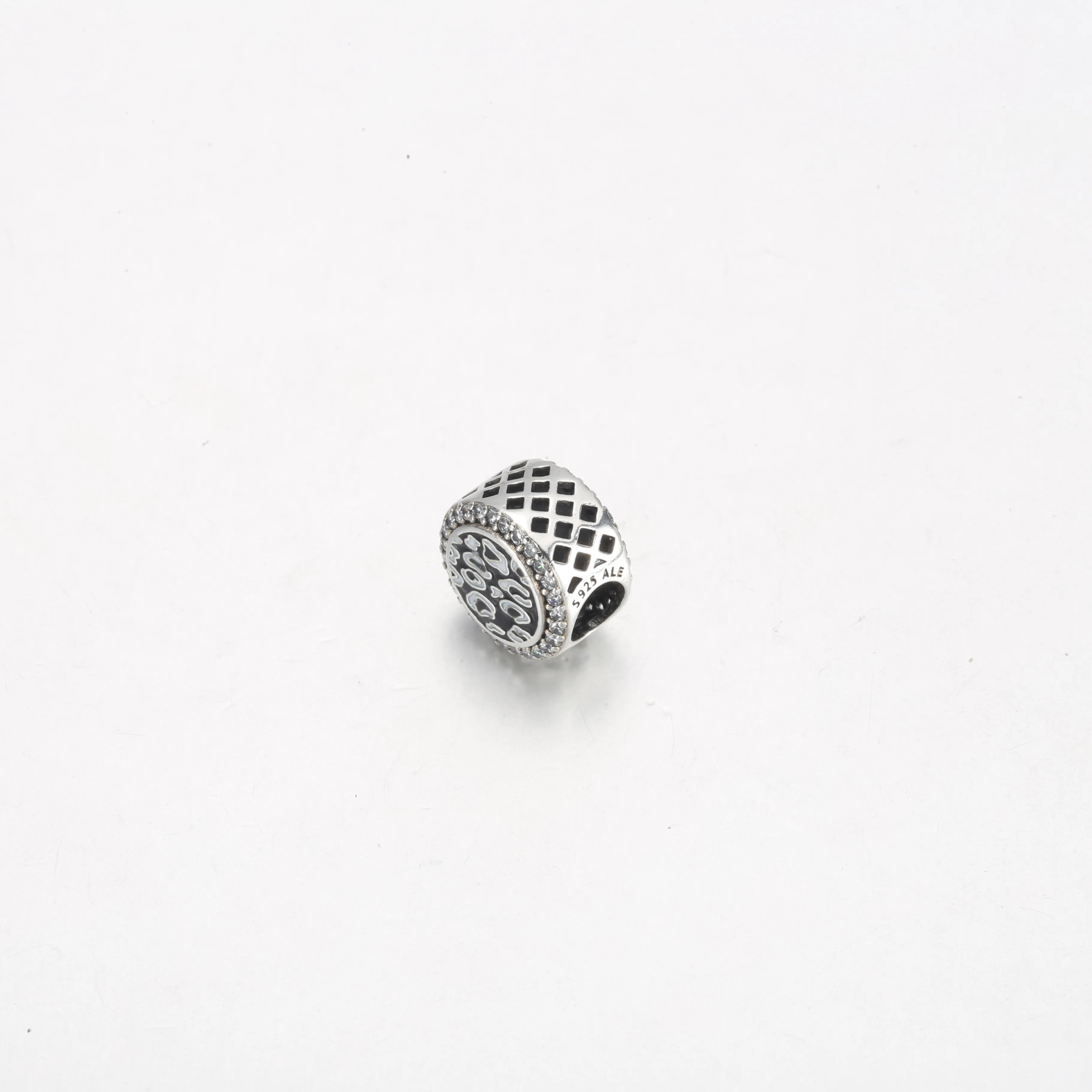 Pandora Leopardprint sterling sølv sjarm med klar cubic zirconia, grå, svart og hvit emalje - 792016CZ_E023