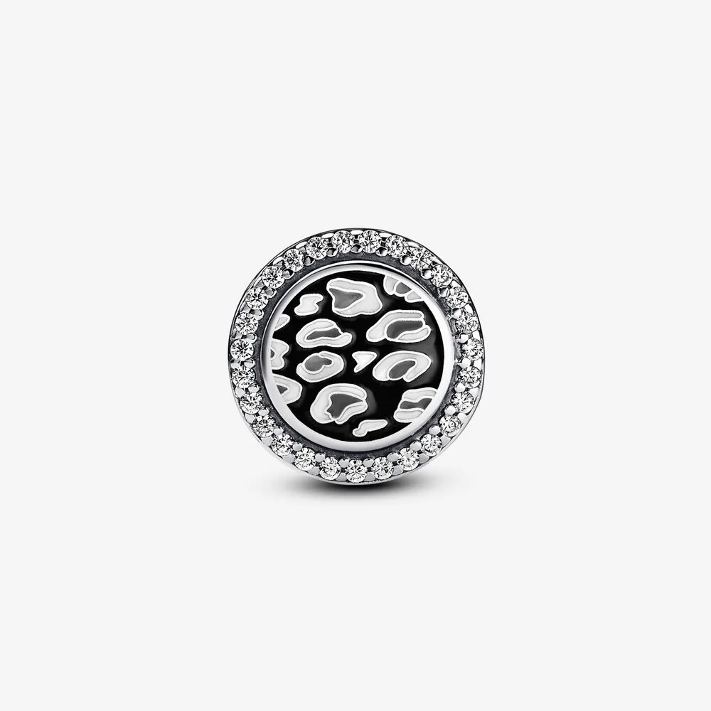 Pandora Leopardprint sterling sølv sjarm med klar cubic zirconia, grå, svart og hvit emalje - 792016CZ_E023