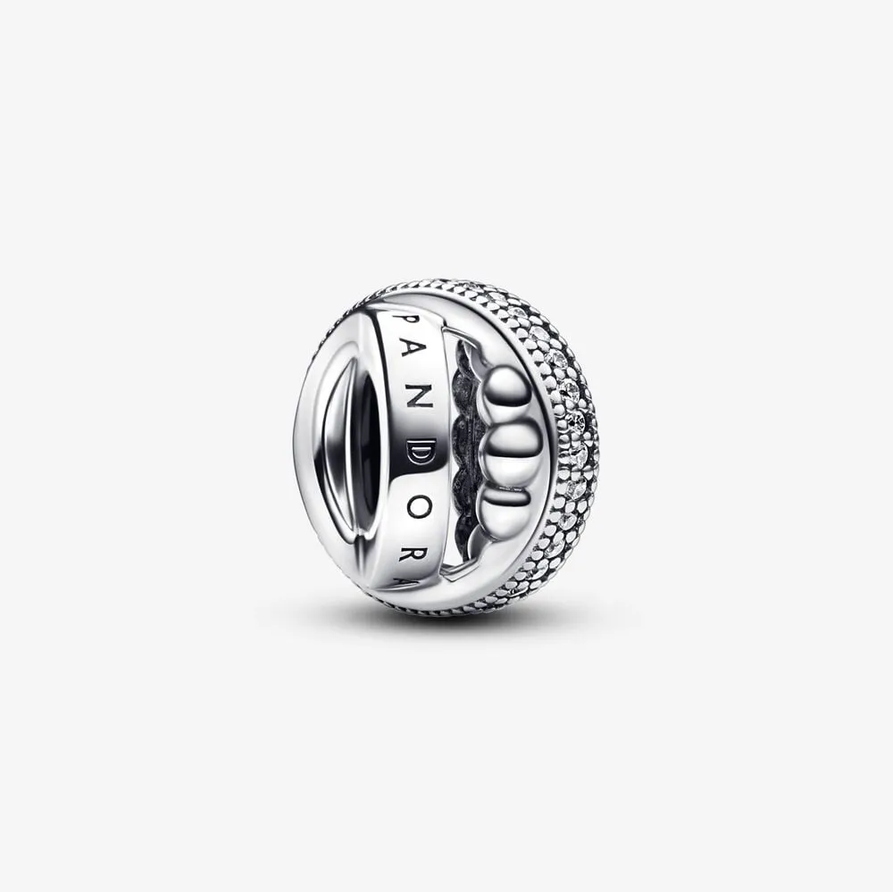 pandora moments logo pavé og sølvkuler charm 792317c01