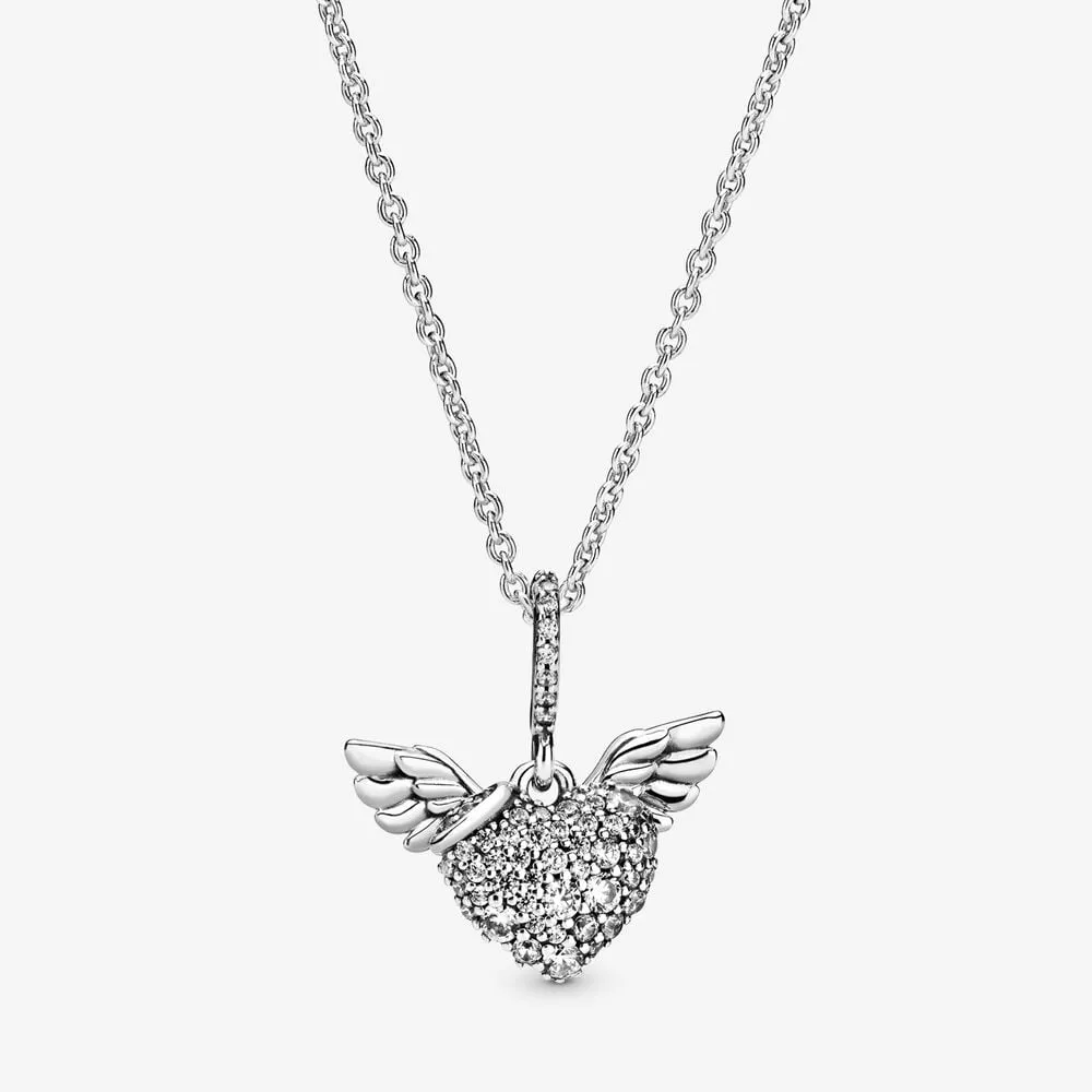 pandora pavé heart angel wings halskjede 398505c01