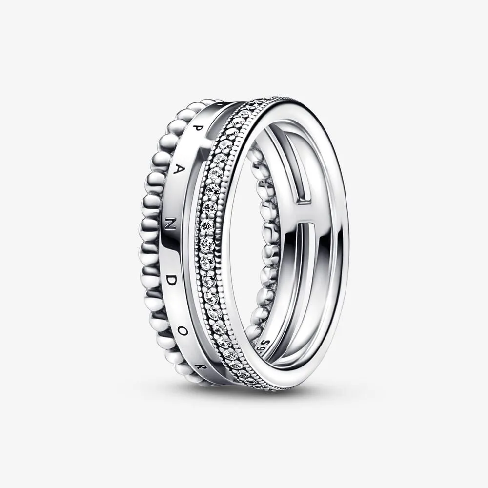 pandora signature logo pavé og sølvkuler ring 192312c01