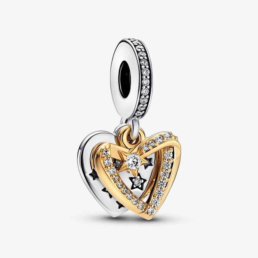 pandora stjerneskudd hjerter dobbel hengende charm 762203c01