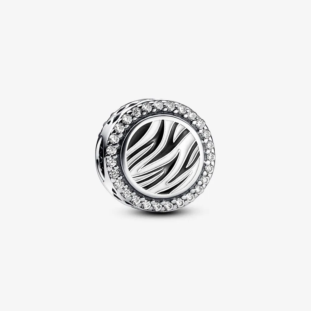 Pandora Zebra print sterling silver charm with clear cubic zirconia, white and black enamel - 792016CZ_E025