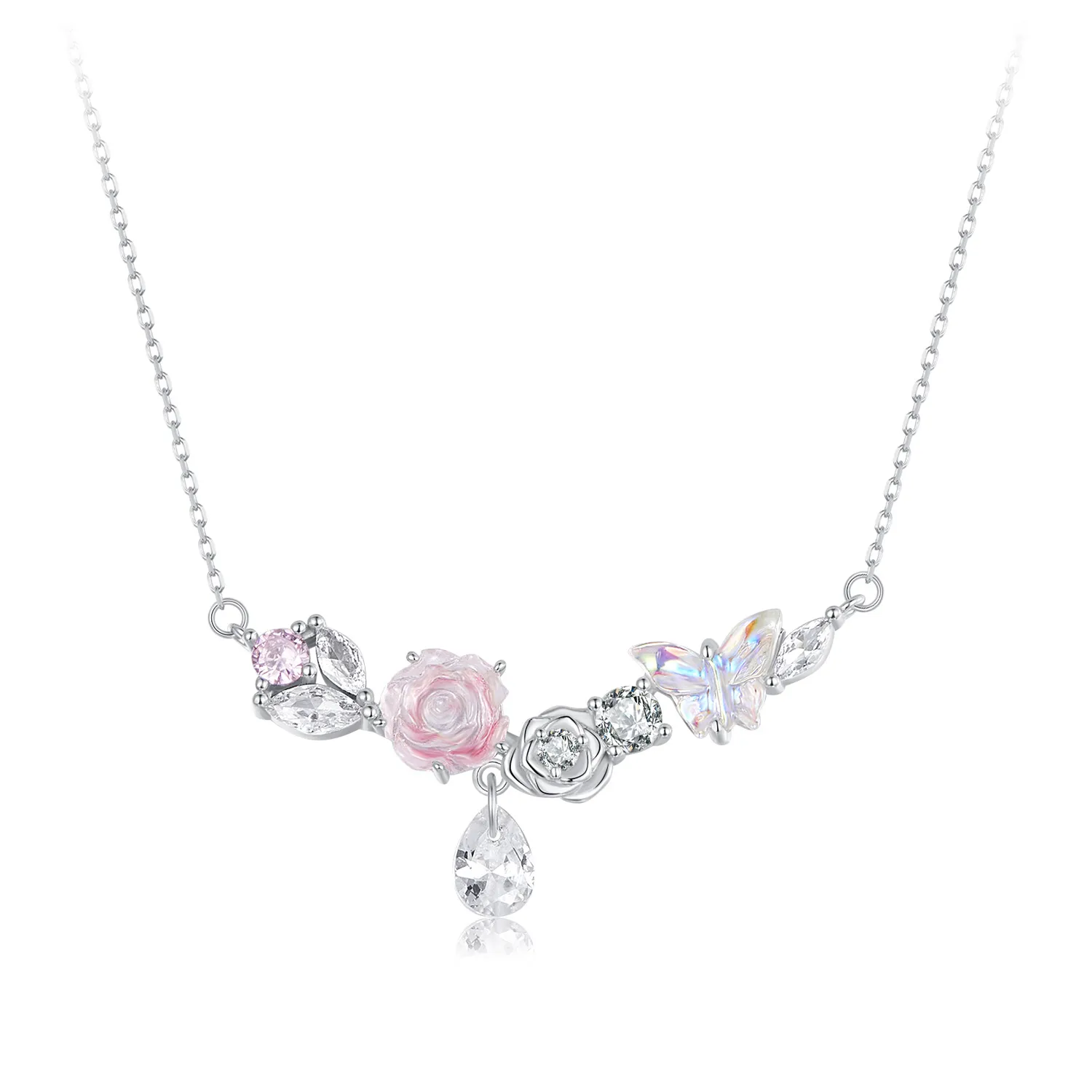 pandora style fantasy butterfly flower halskjede scn521