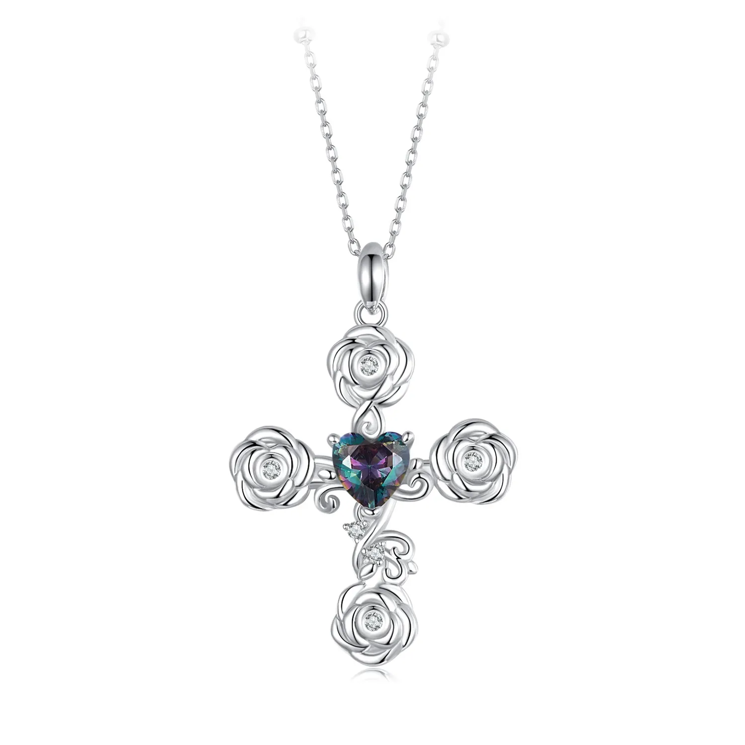 pandora style rose cross halskjede bsn379