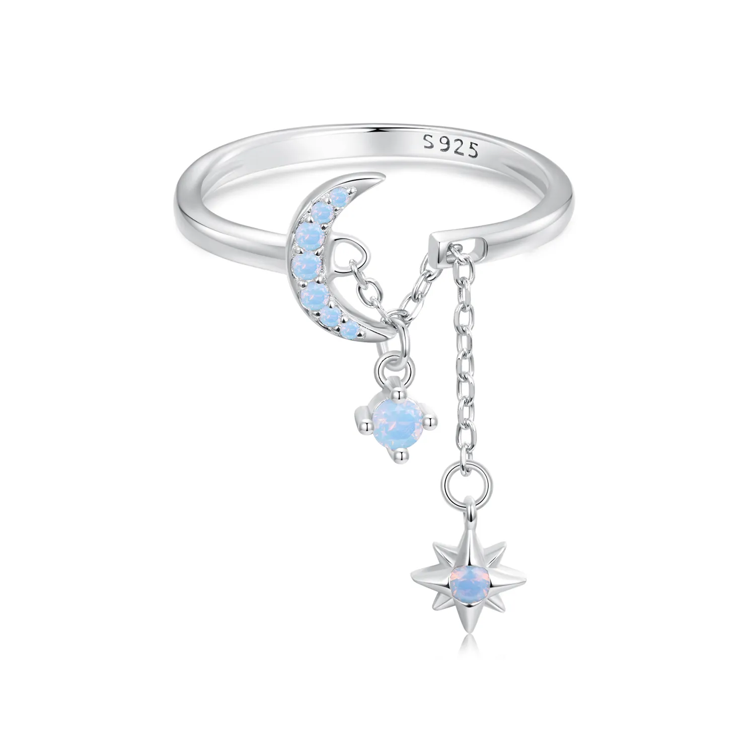 pandora style star and moon chain ring bsr548 e