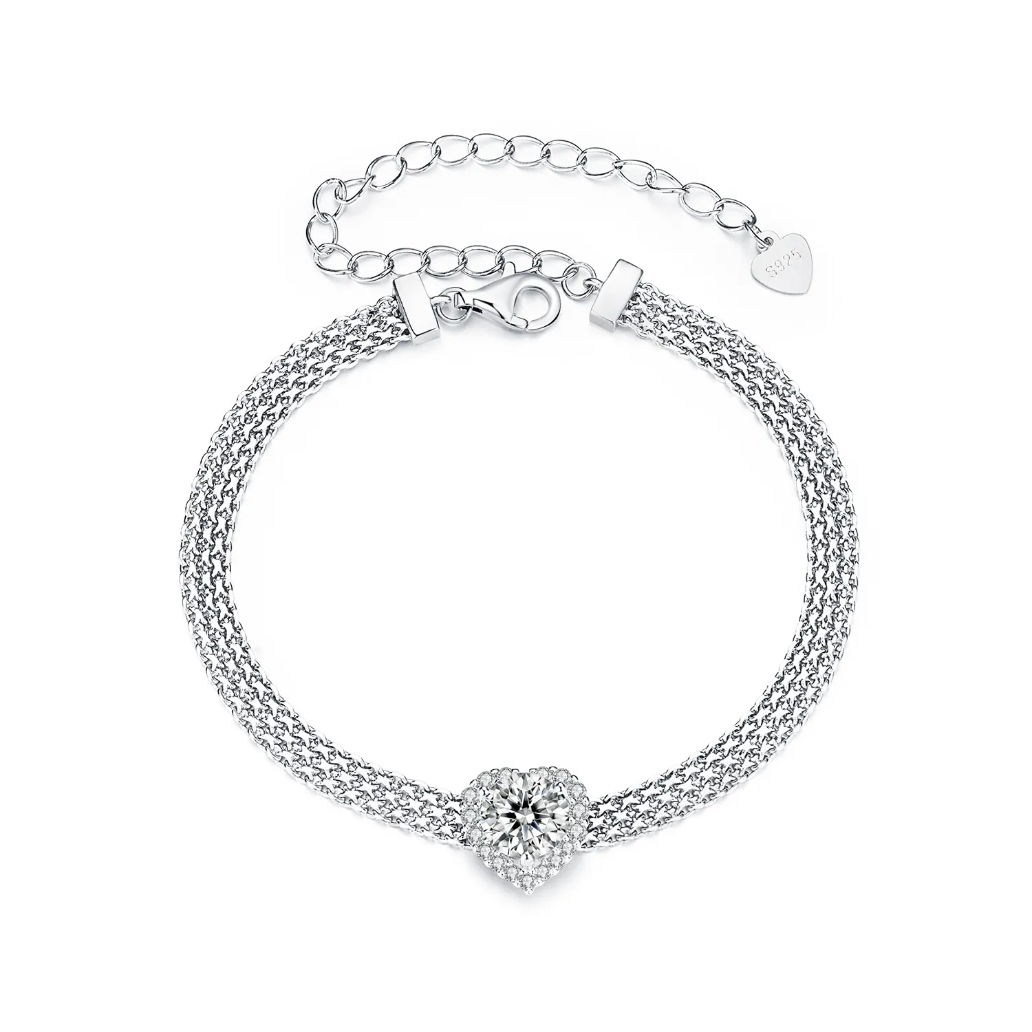 PANDORA Style Heart Moissanite flettet armbånd (med ett sertifikat) - MSB019
