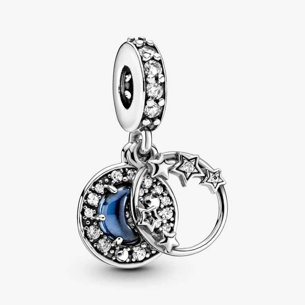 pandora blå nattehimmel halvmåne og stjerner hengende charm 799216c01