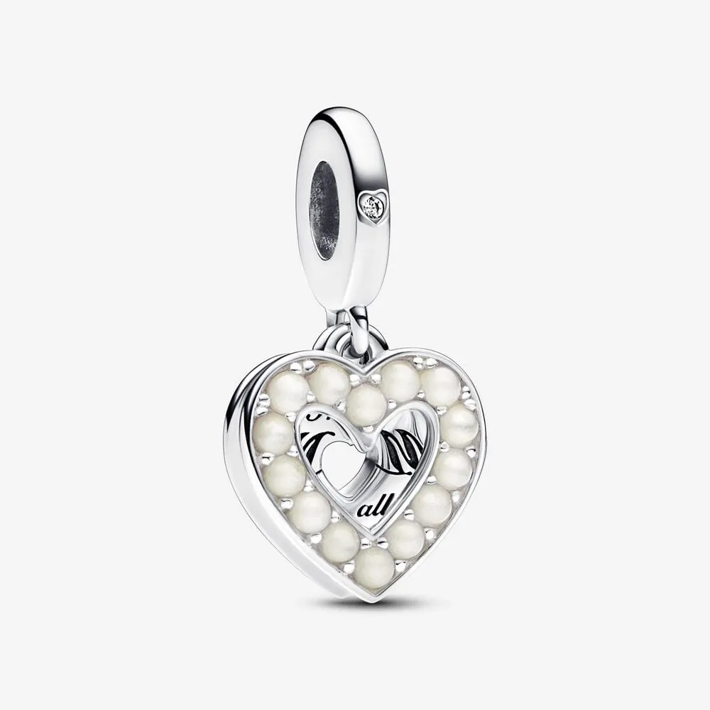Pandora Perlemorskimrende Hvitt Hjerte Dobbel Hengende Charm - 792649C01