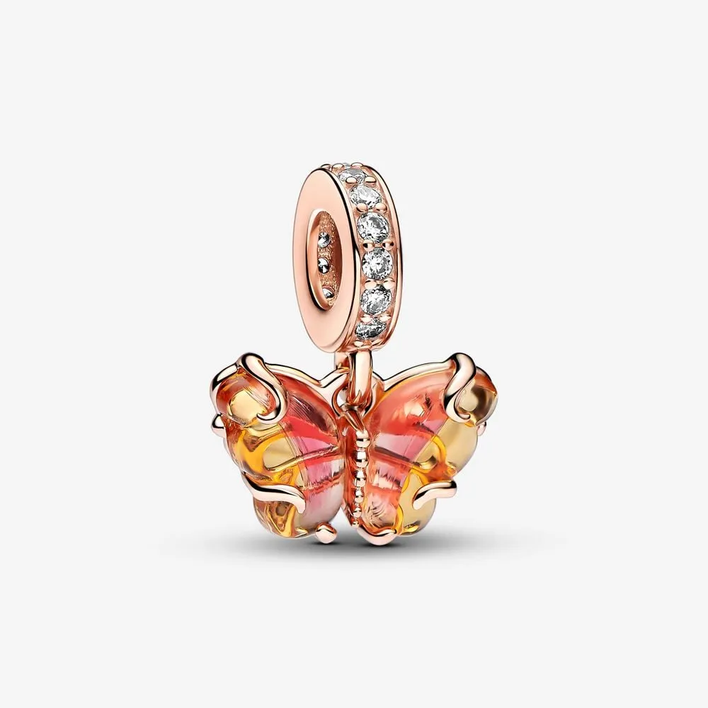 pandora rosa og gul muranoglass sommerfugl hengende charm 782698c01