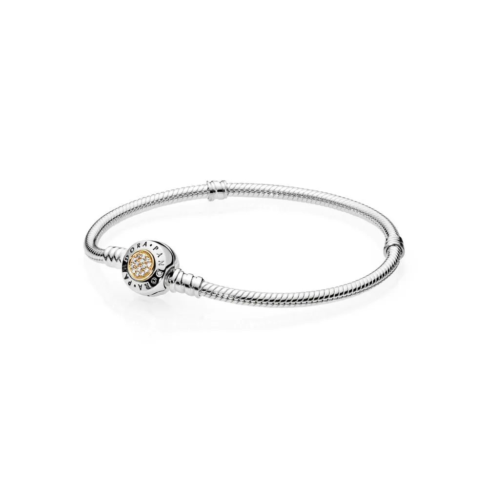 moments silver gold bracelet pandora signature 590741cz
