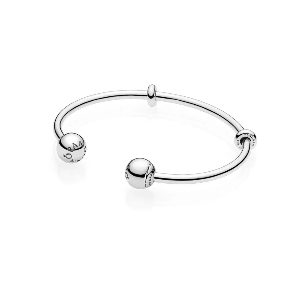 moments silver open bangle pandora logo caps 596477