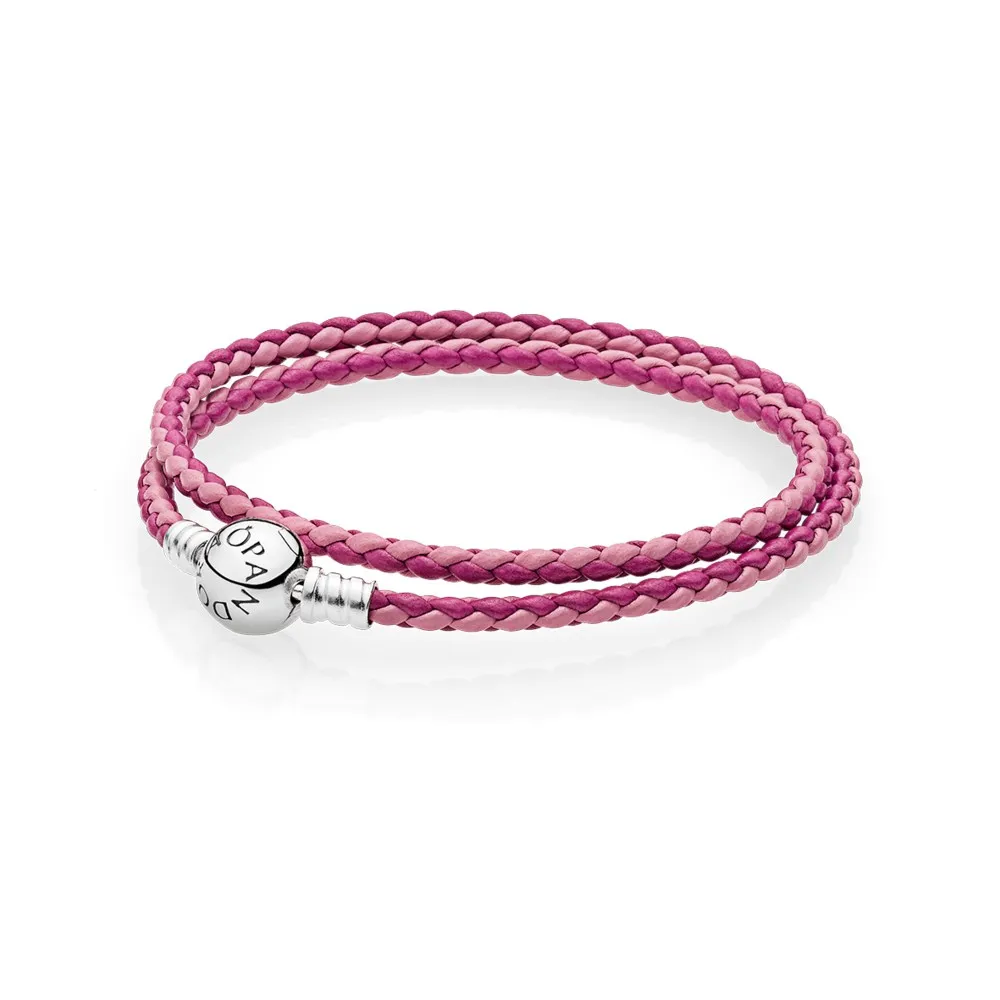 pandora blandet rosa vevd dobbelskinnsjarmbånd 590747cpmx d