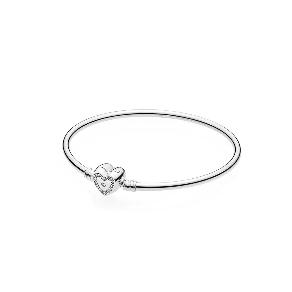 Pandora Moments Silver Bangle, Wishful Heart - 590729CZ
