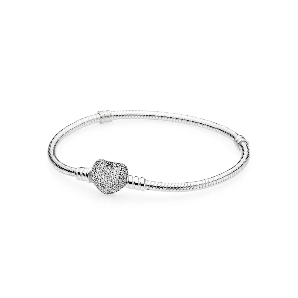 pandora moments sølvarmbånd med pavé hjertelås cha 590727cz