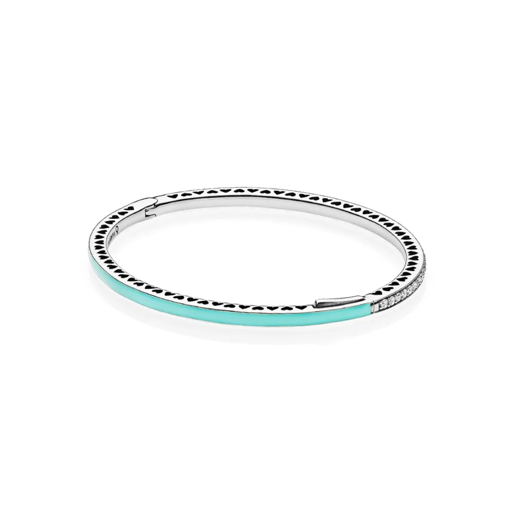 radiant hearts of pandora bangle armbånd bright mint enamel clear cz 590537en105