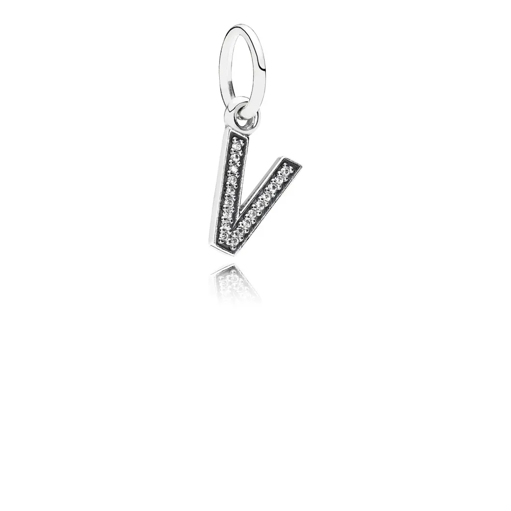 pandora bokstaven v hengende charm 791334cz