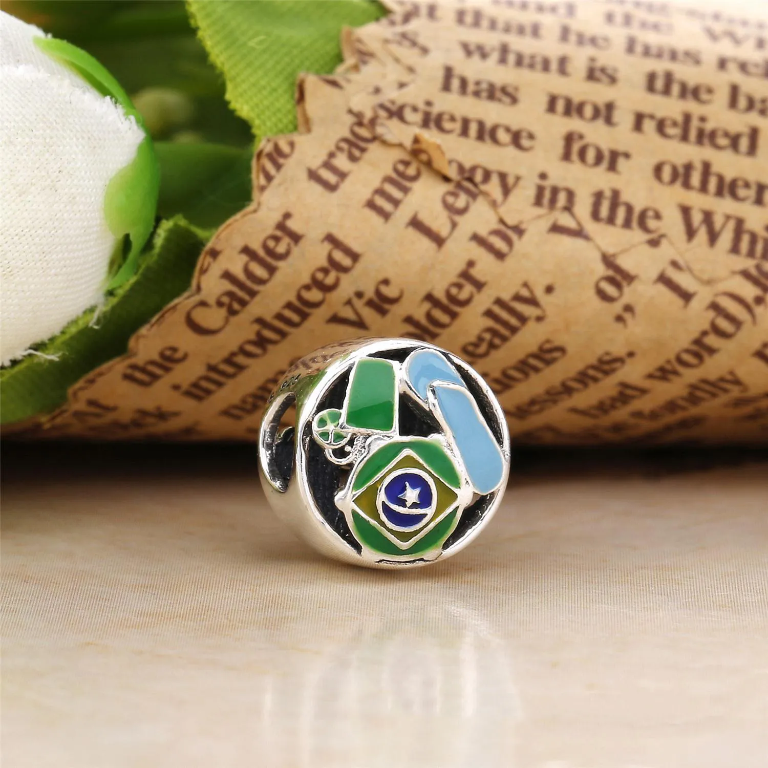 Pandora Brazil silver charm with green, blue and yellow enamel - 797219ENMX