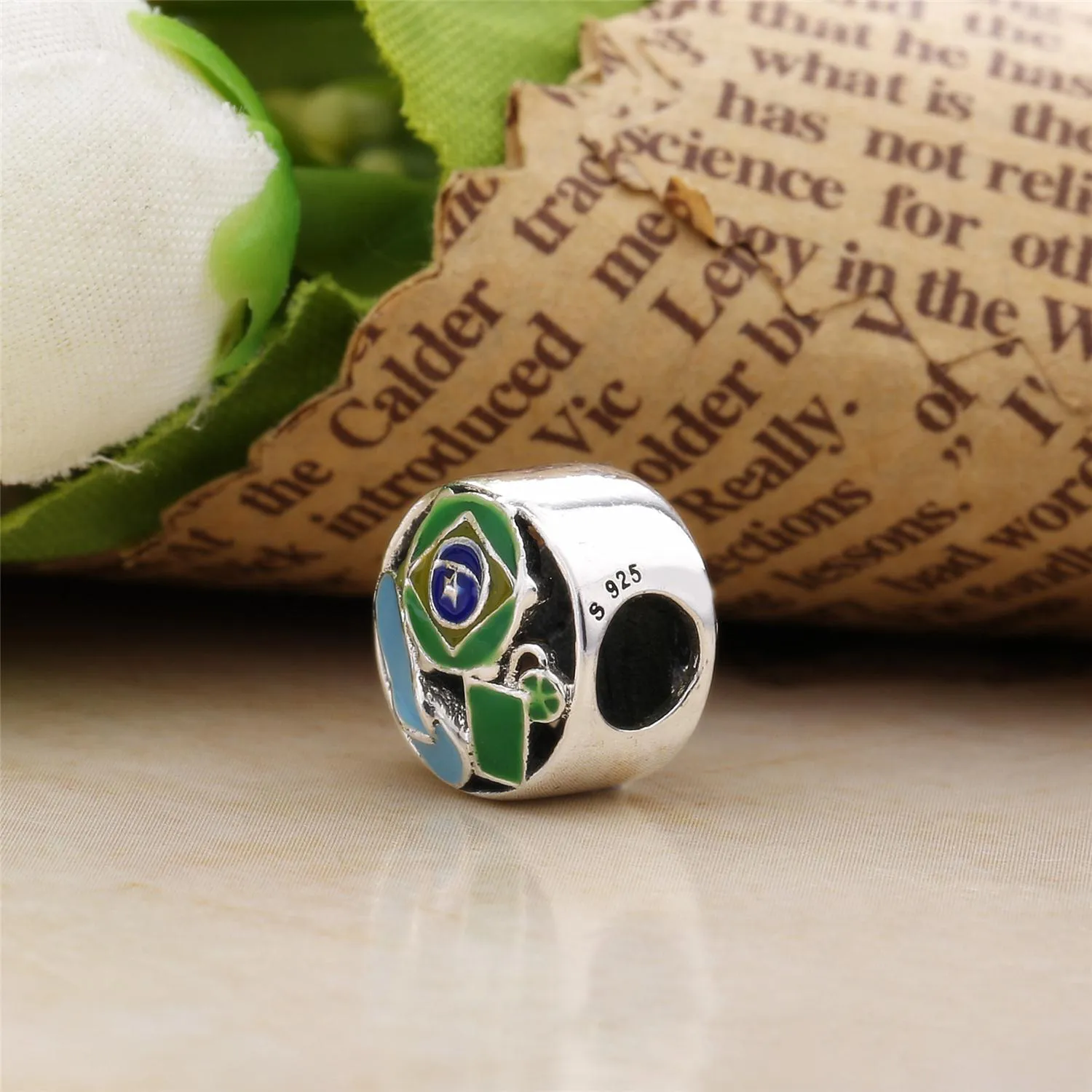 Pandora Brazil silver charm with green, blue and yellow enamel - 797219ENMX