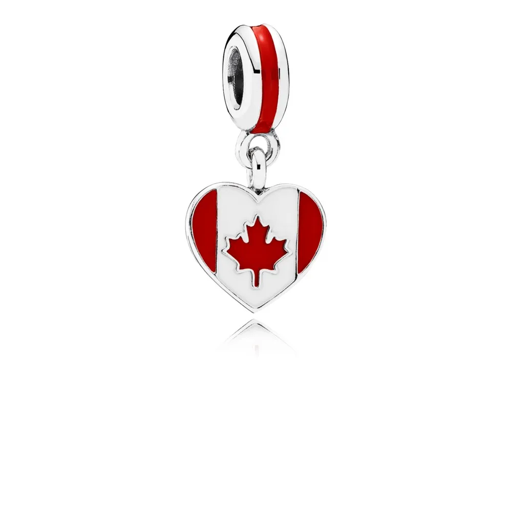 pandora canada heart flag dingle charm rød hvit emalje 791954enmx
