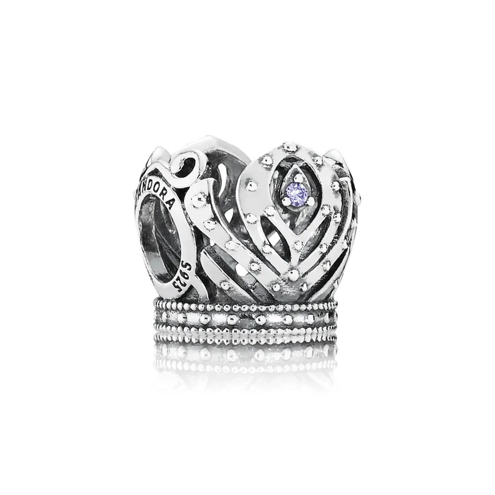 pandora disney anna crown openwork silver charm with purple cubic zirconia 791589acz