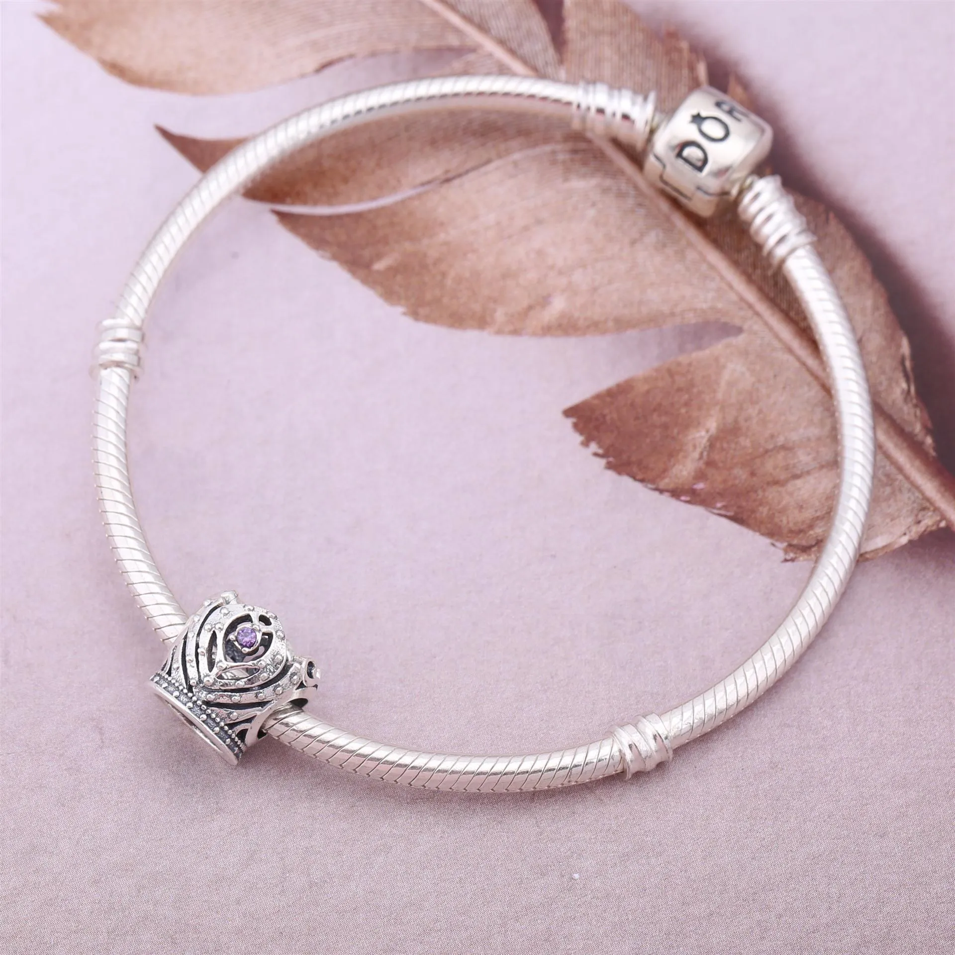 Pandora Disney Anna crown openwork silver charm with purple cubic zirconia - 791589ACZ