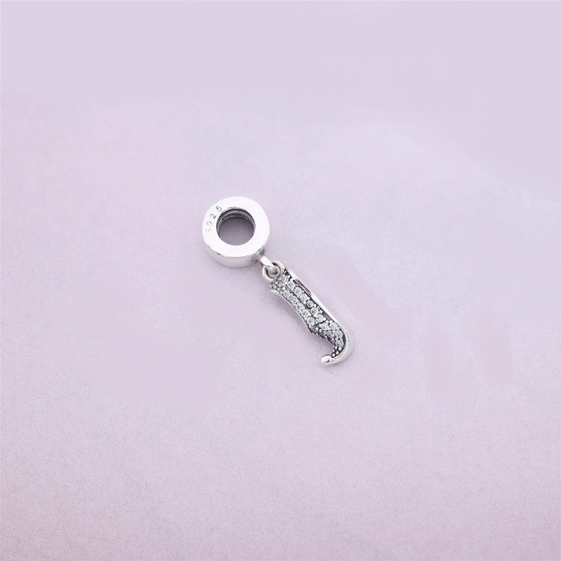 Pandora Disney Jasmine tøffel sølv dingle med blågrønn cubic zirconia - 791790MCZ