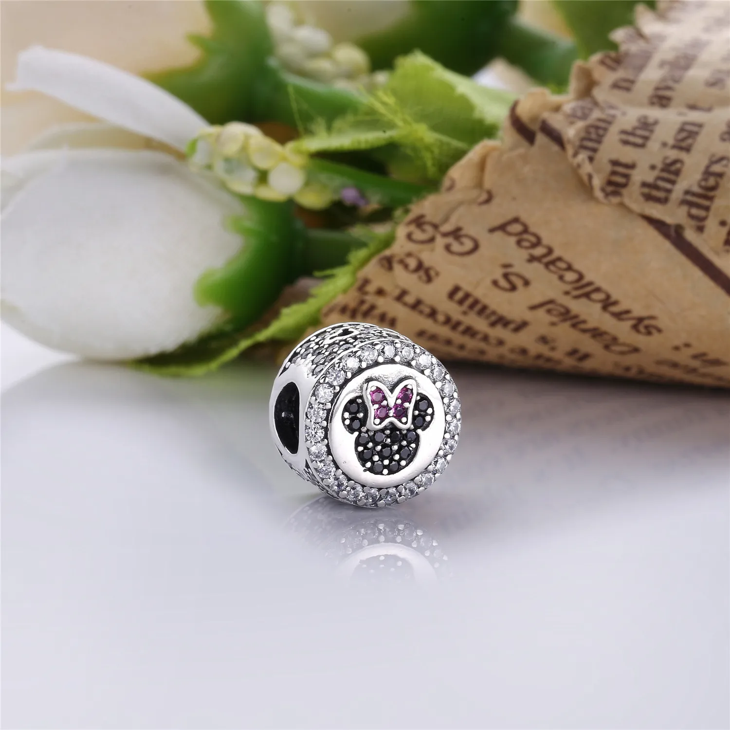 Pandora Disney Mickey & Minnie silver charm with black crystal, clear and red cubic zirconia - 791958NCK