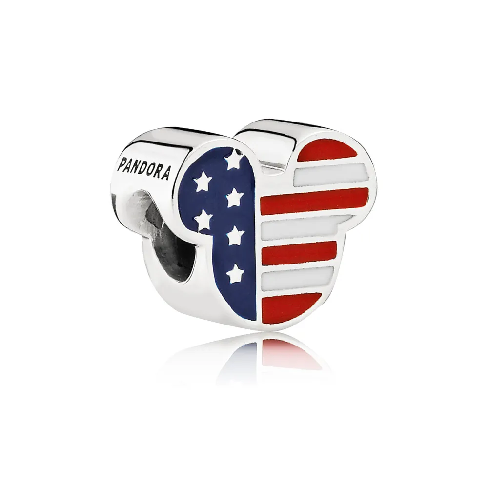 pandora disney mickey usa silver charm with red white and blue enamel 791585enmx