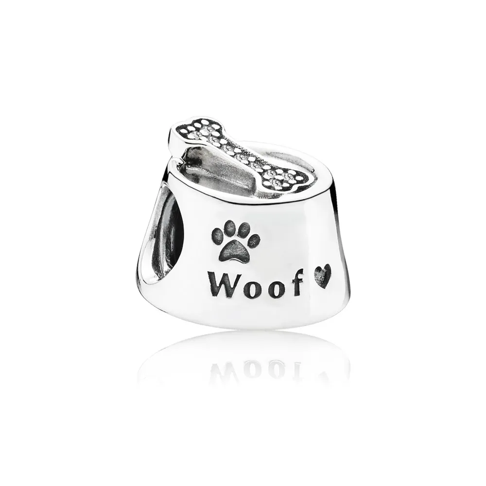 pandora dog bowl silver charm with cubic zirconia 791708cz