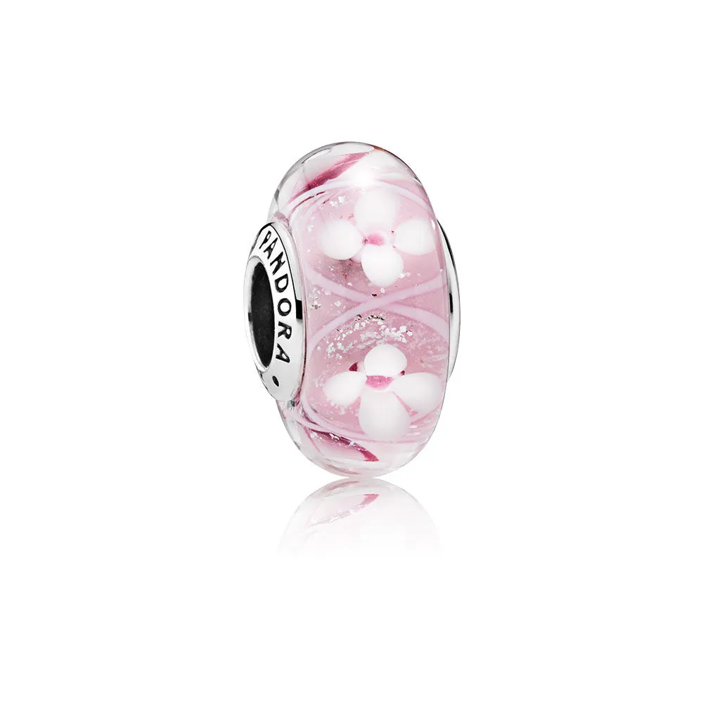 Pandora Flower silver charm with pink, white, red and transparent Murano glass and German glass - 791665