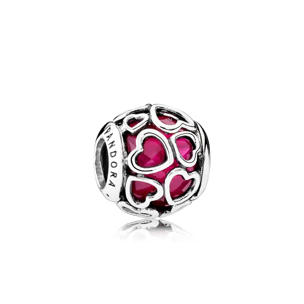 Pandora Heart silver charm with faceted cerise crystal - 792036NCC