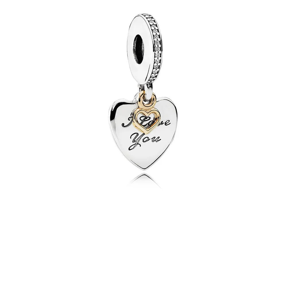 Pandora Hjerte sølv dingler med 14k og klare cubic zirconia - 792042CZ