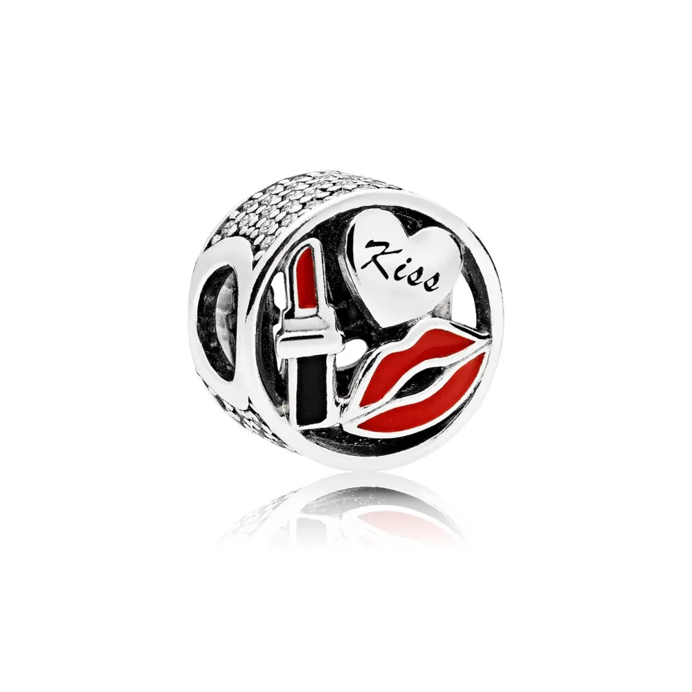 Pandora Kiss silver charm with red, black enamel and clear cubic zirconia - 796324ENMX