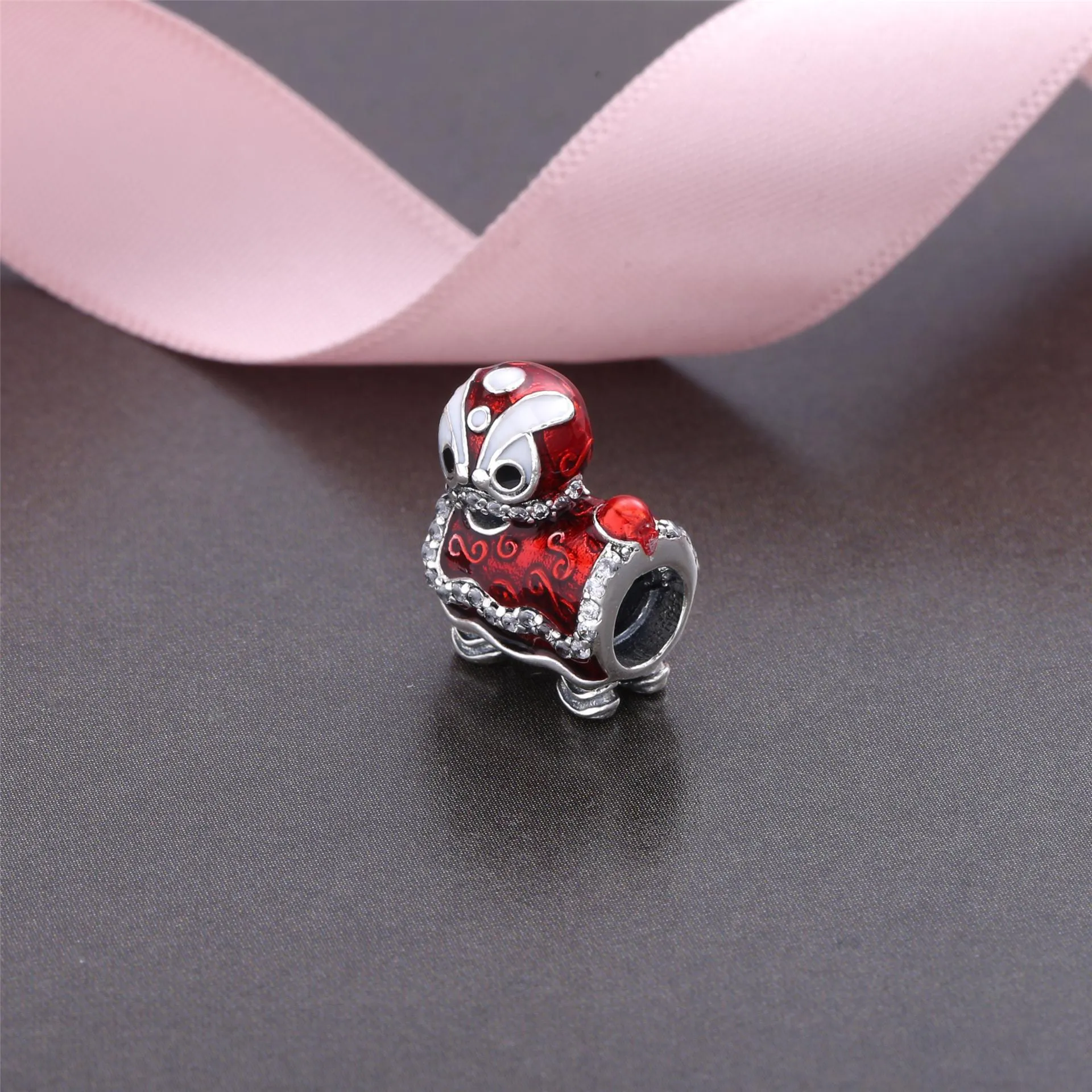 Pandora Lion dance silver charm with clear cubic zirconia, white, black and red enamel - 792043CZ