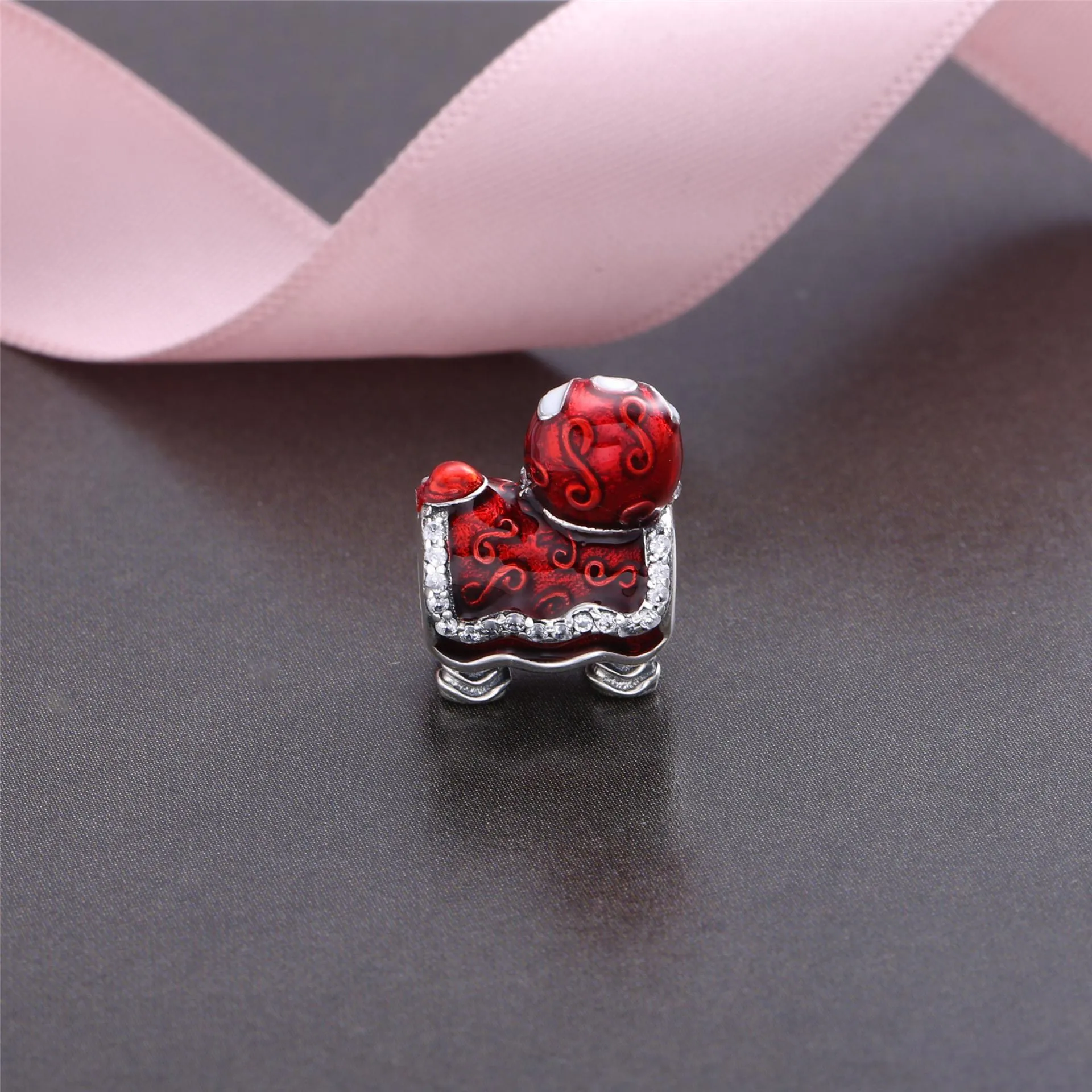 Pandora Lion dance silver charm with clear cubic zirconia, white, black and red enamel - 792043CZ