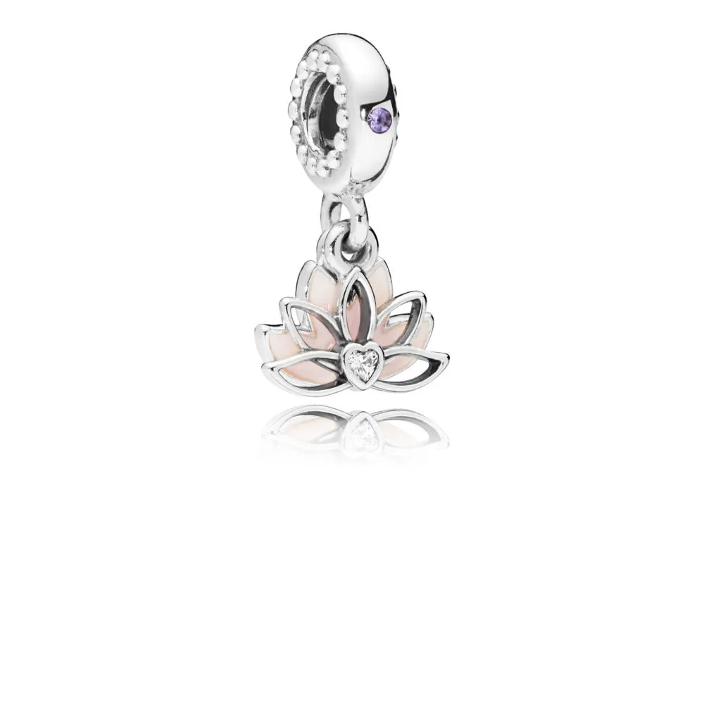 Pandora Lotus sølv dingler med rosa emalje, lilla krystall og klare cubic zirconia - 797259CZ