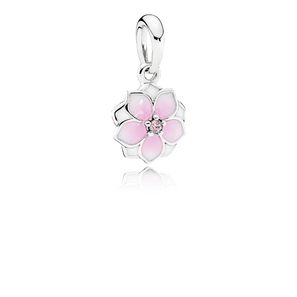 Pandora Magnoliasølv dingler med rosa cubic zirconia, hvit og skyggelagt rosa emalje - 792086PCZ