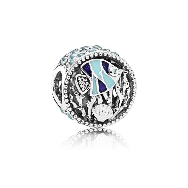 pandora ocean life silver charm with frosty mint clear cubic zirconia and blue enamel 792075enmx