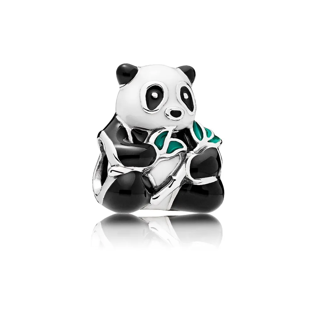 pandora panda bear silver charm with white black and green enamel 796256enmx