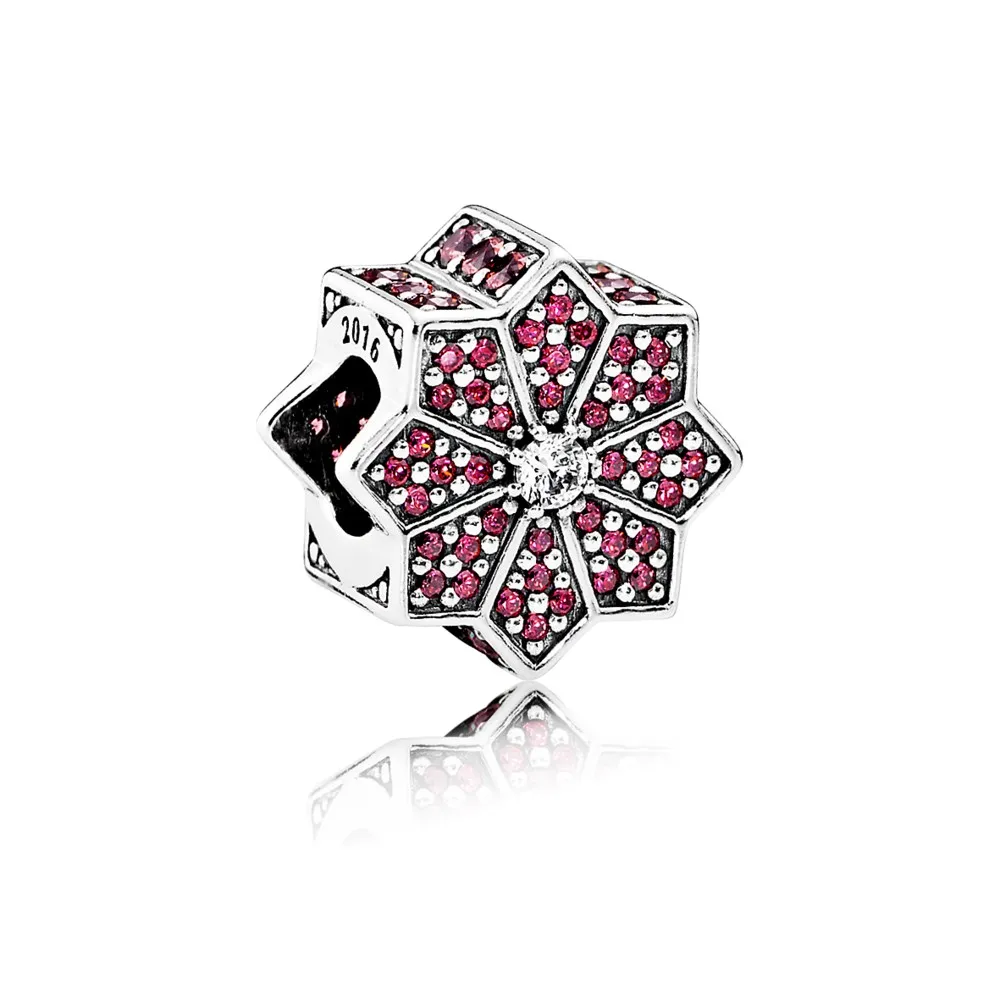 Pandora Poinsettia silver charm with red cubic zirconia and clear cubic zirconia - 791989CZR