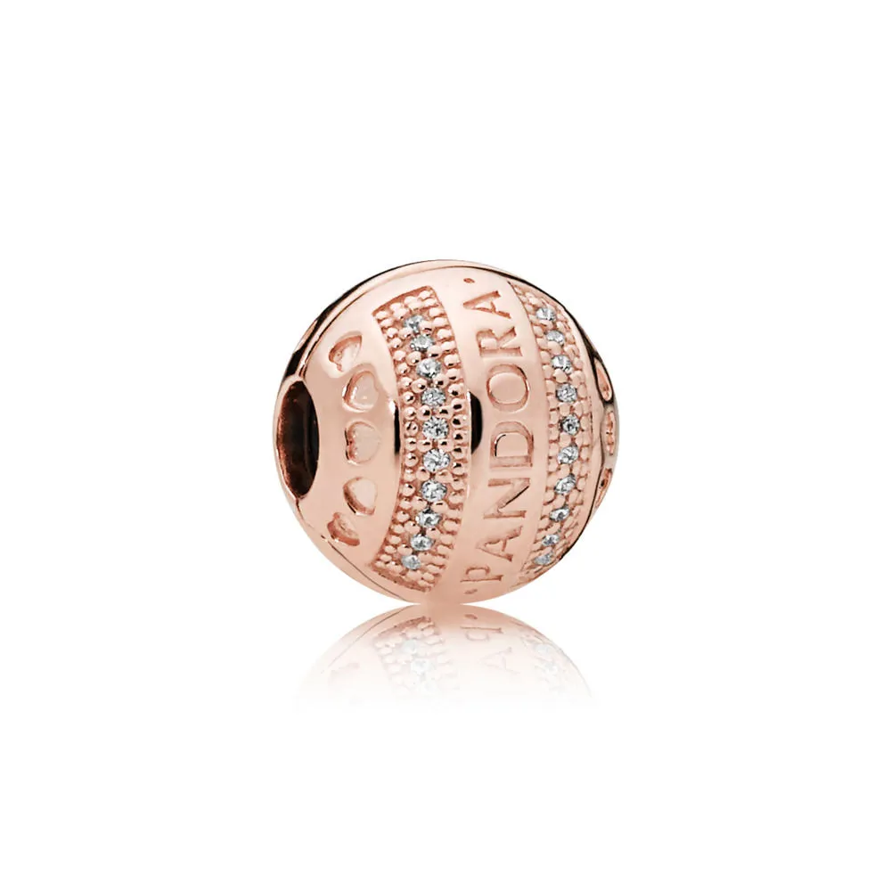 pandora rose logo clip with clear cubic zirconia and silicone grip 787433cz