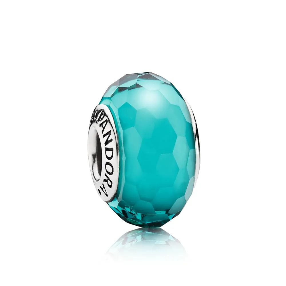 pandora teal faceted glass charm 791606