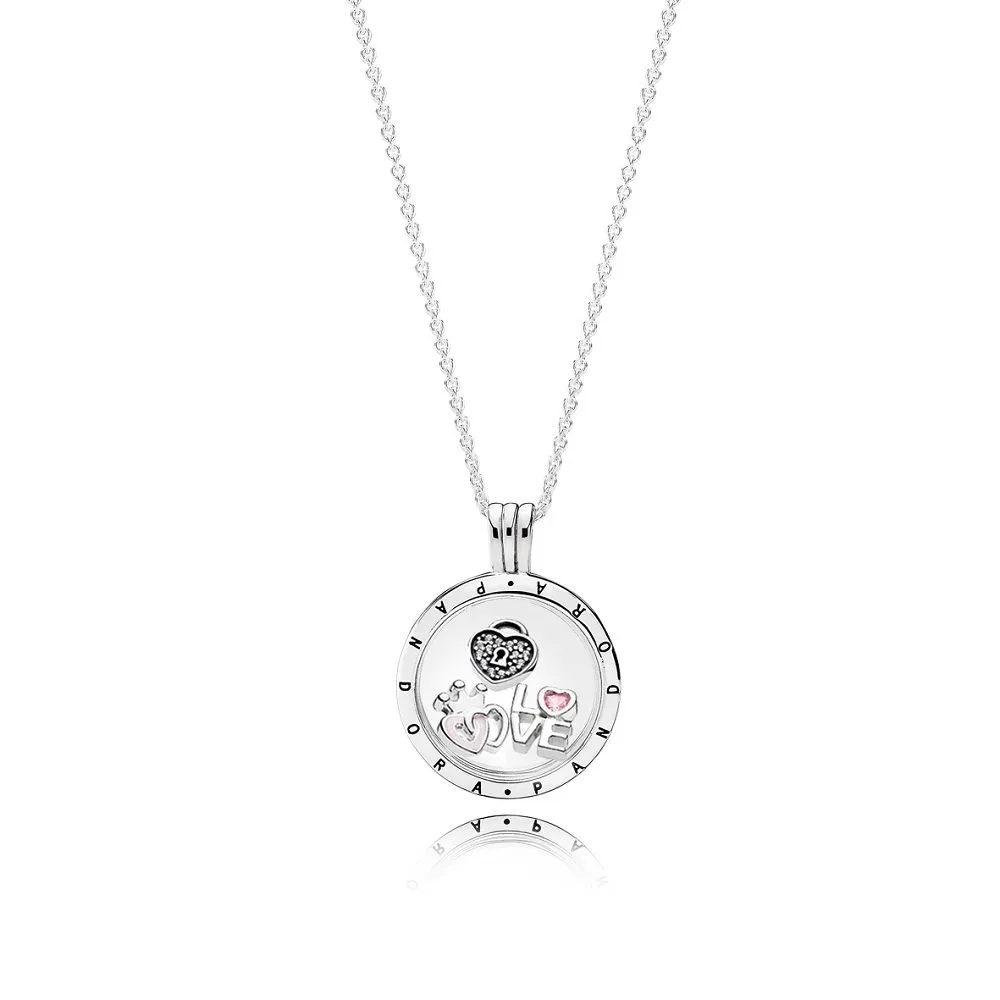medium pandora flytende medaljon og forever hearts petites kjede r800063