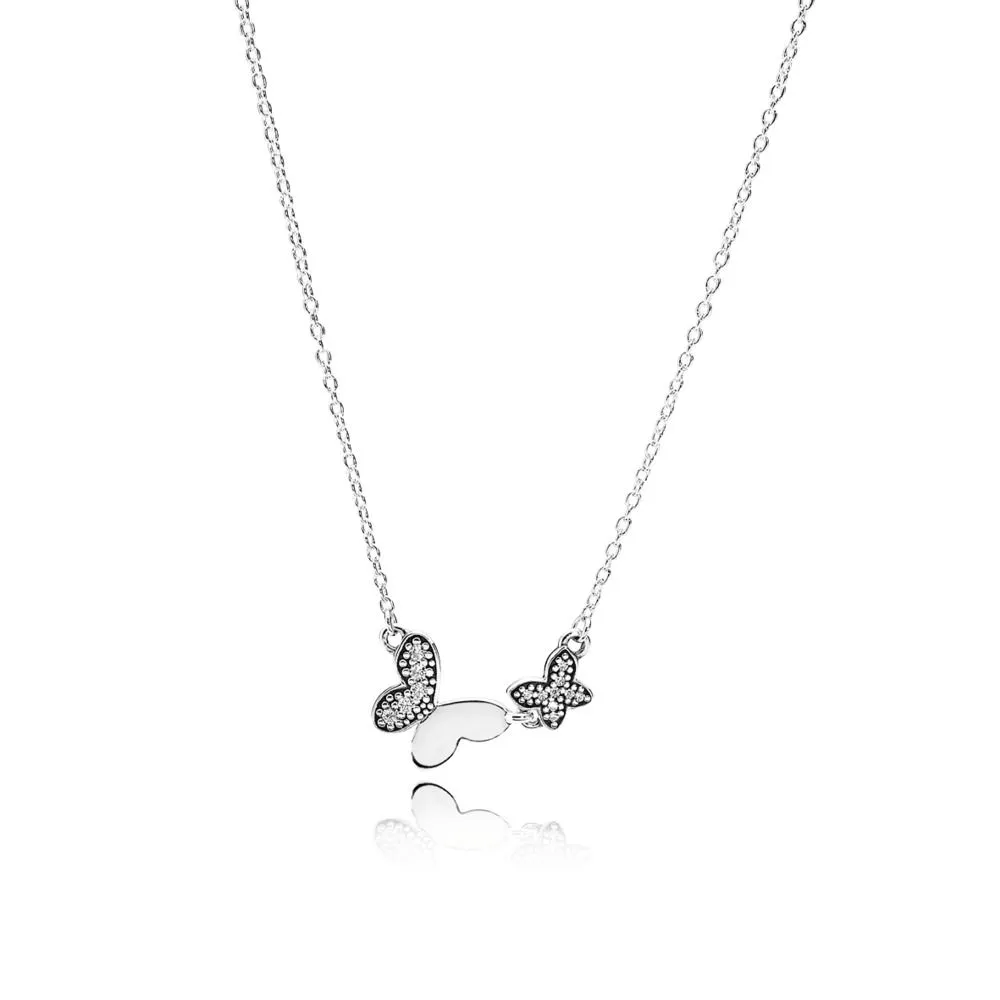 pandora butterfly silver necklace with clear cubic zirconia 590520cz 45