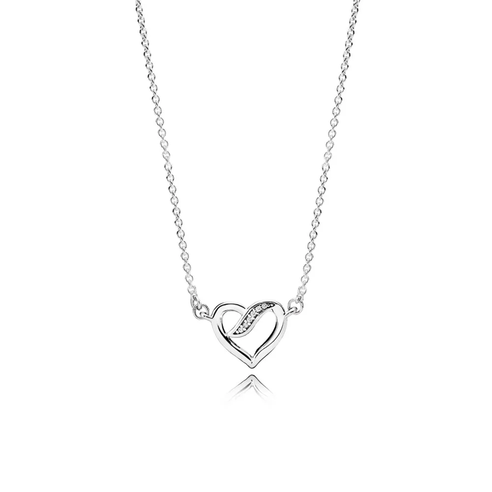 Pandora Ribbon heart silver necklace with clear cubic zirconia - 590535CZ-45