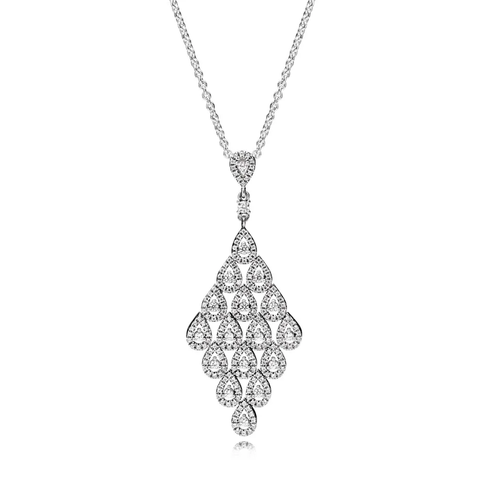 pandora teardrop silver pendant with clear cubic zirconia and necklace 396262cz 80